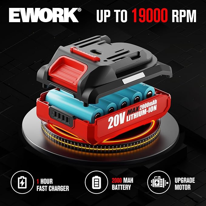 EWORK Leaf Blower Cordless 20V 130CFM & 200MPH Small Electric Leaf Blower with 2x2.0Ah Battery and Fast Charger, Mini Battery Powered Lightweight Blowers for Lawn Care, Leaves, Jobsite