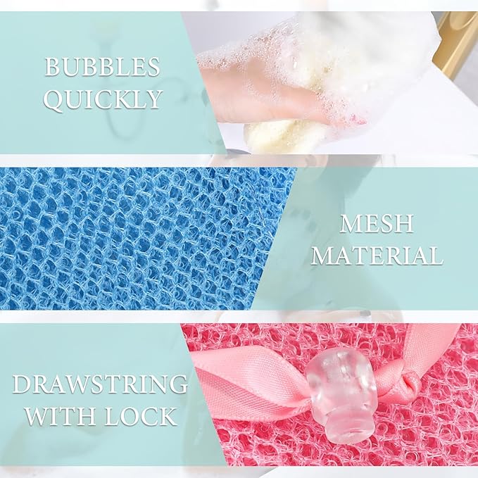 6 Pack Soap Bags, Colorful Soaps Saver Bag Mesh Soap Bags for Soaps Bars, Hangable Exfoliating Pouch with Drawstring for Shower Bath (Pink, Yellow, Orange, Blue, Green, Beige, 3.5''x5.5'')