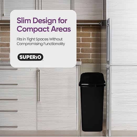 Garbage Can with Swing Top-Split Lid | Large Kitchen Trash Can with Lid | Durable Plastic |Slim & Sturdy Trash Bin | Fingerprint Resistant | 13 Gallon / 50 qt / 50 L - Black | Superio