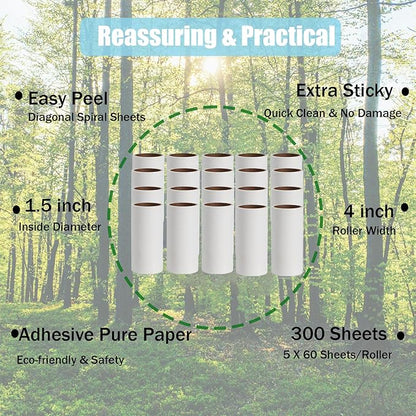 Rgqphantom Lint Roller Refills,Extra Sticky Lint Roller Replacement Refills Only, Inside Diameter 1.5 inch, 60 Sheets per Roll (Pack of 20, Total 1200 Sheets, 4 inch)
