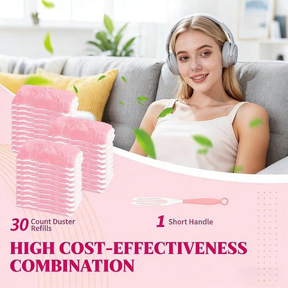 Pink Duster Refill for Swiffer Duster, 30 Count Heavy Duty Duster Refills with 1 Handle, 360 Dusters Refills Kit with 5X Microfibers, Disposable Dusters for Cleaning, Home, Office