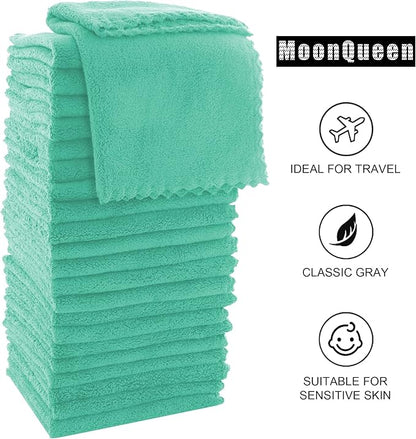 MOONQUEEN Ultra Soft Premium Washcloths Set - 12 x 12 inches - 24 Pack - Quick Drying - Highly Absorbent Coral Velvet Bathroom Wash Clothes - Use as Bath, Spa, Facial, Fingertip Towel (Aqua Green)