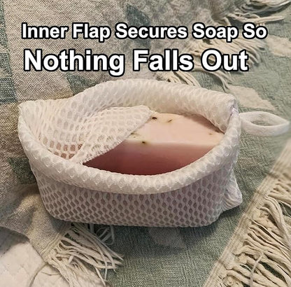 2-Pack Exfoliating Soap Bag Soap Saver Pouch for bar soap, Loofah Bath Scrubber for Bar Soap on a Rope. 2 Different Roughness Levels Gentle + Deep Exfoliator, mesh soap Pocket, soap bar Scrubber