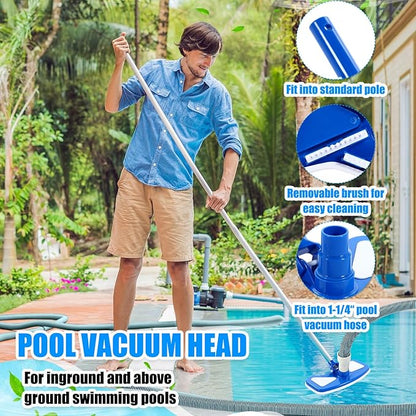 3 Pcs Pool Cleaning Kit Swimming Pool Vacuum Head Hoses 1-1/2" x 30ft with Swivel Wheel Vacuum Head and 14 '' Brush for Inground & Above Ground Pools Spas Ponds Cleaning Manual(Classic)