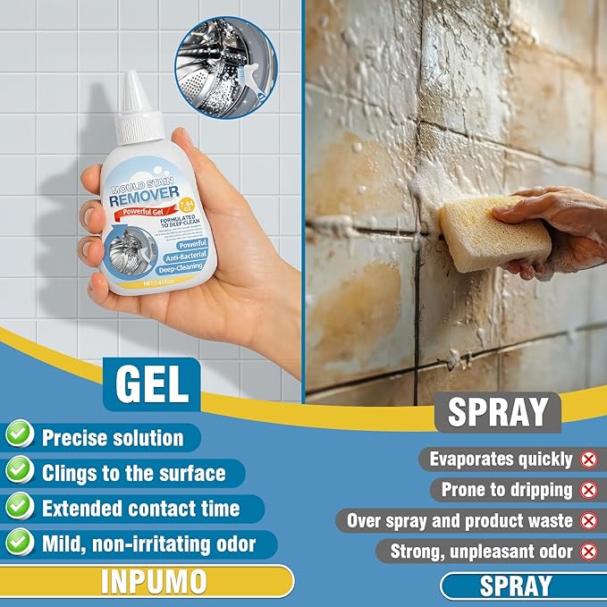 Mold Stain Remover Gel 7.44oz, Effective Washing Machine Cleaner, Household Cleaner for Bathroom Grout, Sink,Tile, Shower, Caulk