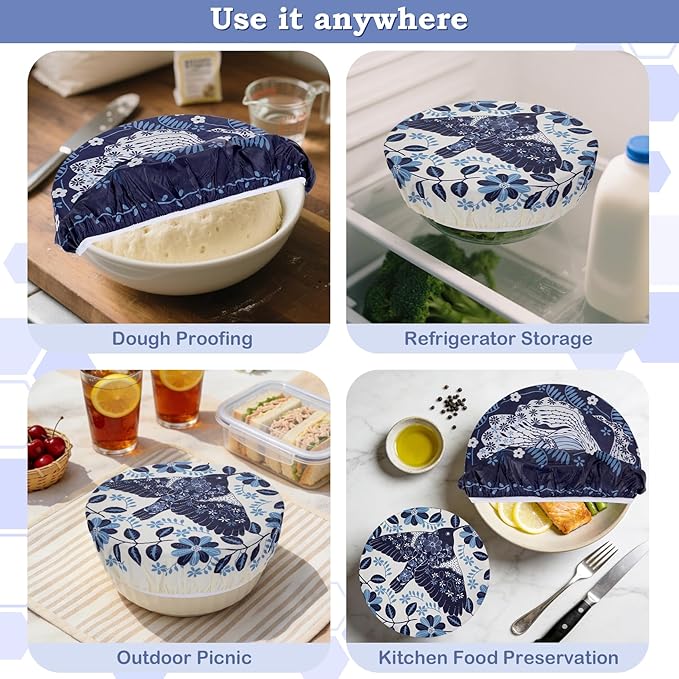 2 Large Reusable Beeswax Bowl Covers for Bread Proofing, 10/12 Inch Elastic Beeswax Wraps Cotton Cloth Sourdough Bowl Covers for Proofing Baskets, Mixer Bowls, Food Storage Containers