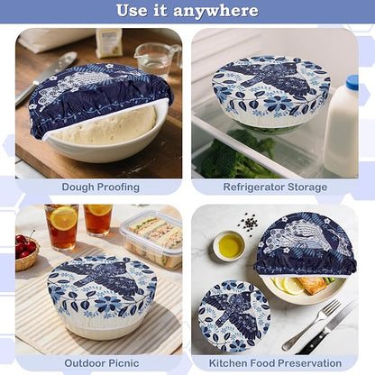 2 Large Reusable Beeswax Bowl Covers for Bread Proofing, 10/12 Inch Elastic Beeswax Wraps Cotton Cloth Sourdough Bowl Covers for Proofing Baskets, Mixer Bowls, Food Storage Containers