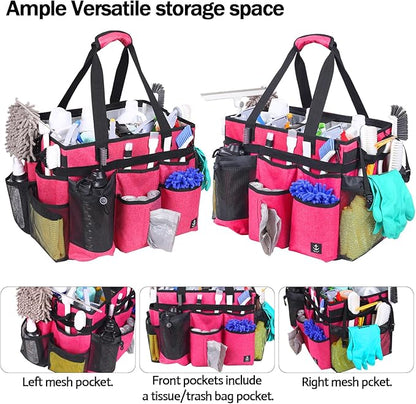 Extra large Rolling Cleaning caddy bag Built-in Hard Support Board,Cleaning Cart with Detachable Trolley, Housekeeping Cleaning caddy with Adjustable Shoulder Strap and Multiple Storage Pockets