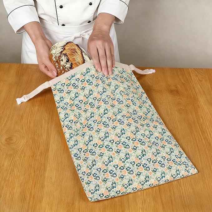 2 Pack XL Reusable Beeswax Bread Bags for Sourdough Baking, Organic Waxed Lined, Cotton Bread Bags for Homemade Bread, Food-Storage Bag to Keep Fresh