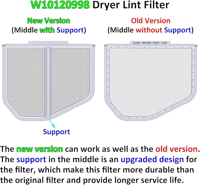 W10120998 Lint Filter Replacement for Kenmore Maytag Whirlpool Dryers, Upgraded Stainless Steel Mesh Screen, Ultra Durable Lint Trap, Filter Size 12.1 * 10.6 * 0.8 inch (30.7 * 27.0 * 2.0 cm)