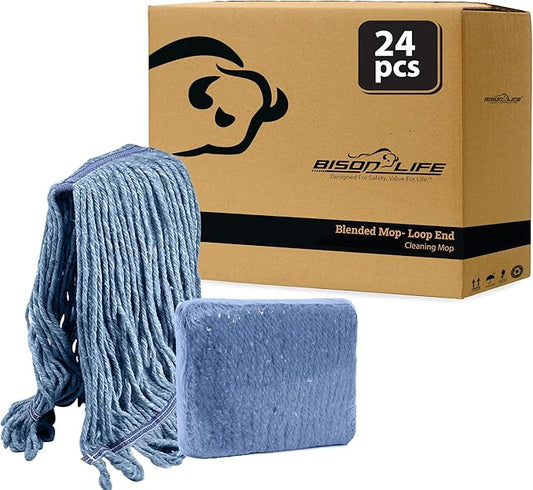 KLEEN HANDLER General Cleaning Mop Heavy Duty Commercial Replacement, Wet Industrial Blue Cotton Looped End String Head Refill, 3 Count (Pack of 8)