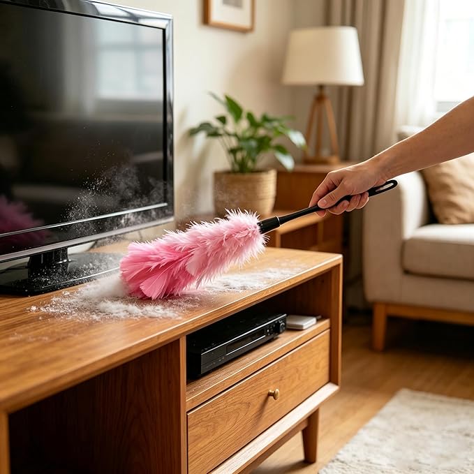 14 Inch Turkey Feather Duster, Gentle Style Dusting Tool for Home/Office Delicate Surfaces (White)