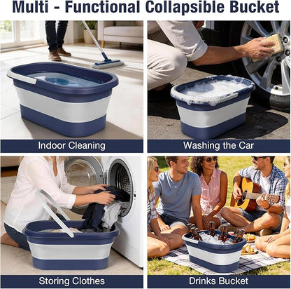 Collapsible Mop Bucket with Handle Portable Silicone Square Wash Bucket for Car Washing Laundry Storage Cleaning Camping Fishing,Space-Saving Plastic Bucket Single Pack