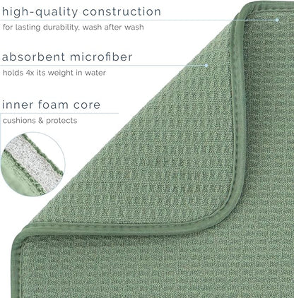S&T INC. Dish Drying Mat XL, 18” x 24”, Absorbent Microfiber Kitchen Counter Mat, Dish Drying Pad for Dishes, Utensils, Pots and Pans, Extra Large, Sage Green