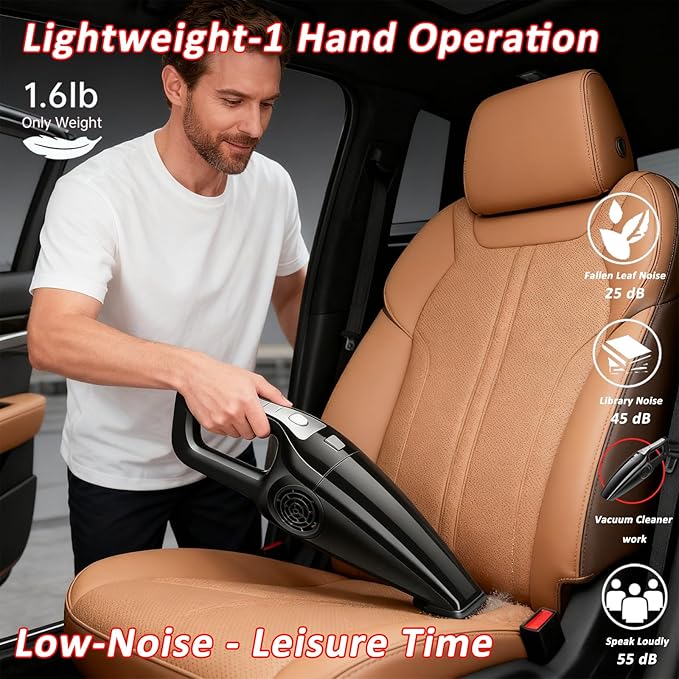 QISHENG-5 in 1 Wet/Dry Handheld Corded Car Vacuum Cleaner, 12V DC with Set of Cleaning Sets, Strong Suction & Lightweight. (Black)