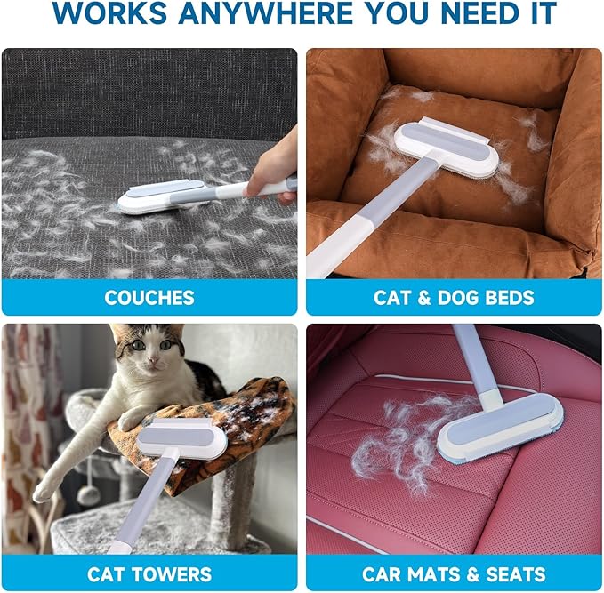 Pet Hair Remover,4-in-1 Reusable Dog & Cat Hair Removal Tool, Extra Long Handle (23.4"), 1-Pack, No-Bend Lint Brush for Furniture, Couch, Carpet, Car Seats & Window Screens