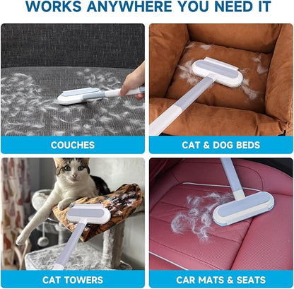 Pet Hair Remover,4-in-1 Reusable Dog & Cat Hair Removal Tool, Extra Long Handle (23.4"), 1-Pack, No-Bend Lint Brush for Furniture, Couch, Carpet, Car Seats & Window Screens