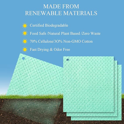 6 Packs Swedish Kitchen Dish Cloths - Reusable Paper Towels for Counters & Dishes - Eco-Friendly Cellulose Sponge Cloth (Green)