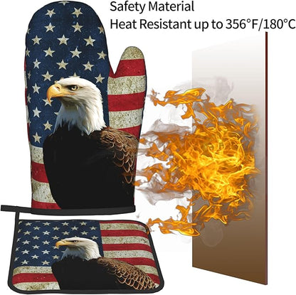 Patriots Oven Mitts - Rustic American Flag Kitchen Mitts Pot Holders Patriotic Hot Mitts 4th of July Hot Pads Sets of 2 for Cooking Baking Grilling