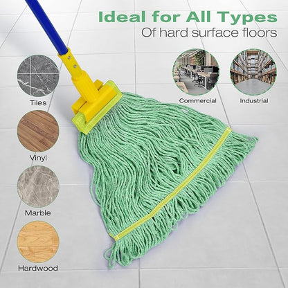 Matthew Cleaning 12Pcs 5'' Headband White&Orange&Green 24Oz Commercial String Mop Heads, Loop-End Mop Head Replacement, Heavy Duty Industrial Washable&Reusable Mop Refills for Residential& Warehouse