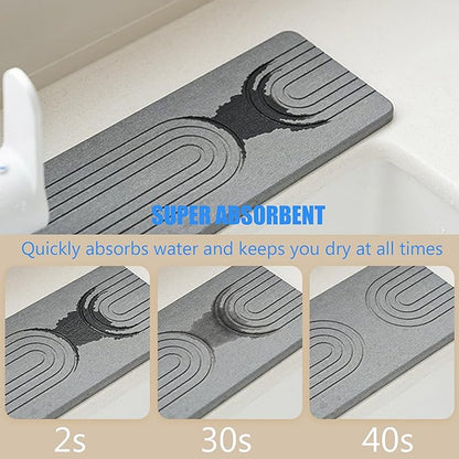 Kitchen Sink Faucet Mat, Diatomaceous Earth Quick Dry Sink Splashback Drying Mat, Kitchen Faucet Super Absorbent Mat, Quick-Drying Water Absorbing Stone Tray (Light Gray, 23.6" x 3.9")
