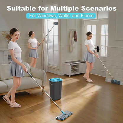 JOYMOOP Microfiber Mop Pads Replacement for JOYMOOP Flat Mop Bucket Set, Pack of 4 Refills 13-inch - Grey & Cyan Blue