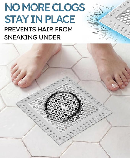Square Shower Drain Hair Catcher, Flat Shower Drain Hair Catcher, Anti-Clogging Fast Drainage, Anti-Slip & Stays in Place, Easy Clean Fits Bathroom Hair Catcher for Shower (Gray, 4 inch)