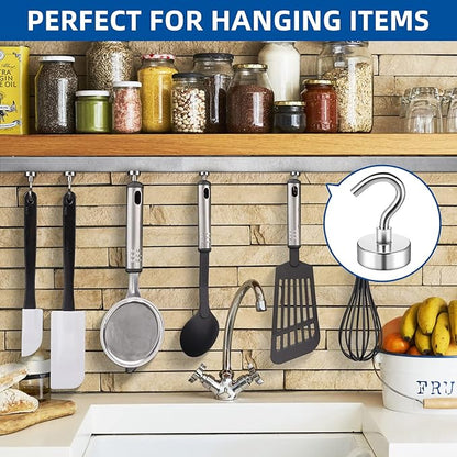 FINDMAG 20 Pack Magnetic Hooks for Cruise Cabins, 30 LB Strong Neodymium Magnets with Hooks, Rare Earth Magnetic Hook for Hanging in Classroom, Kitchen, Office, Camper, Home, Ship, Silver