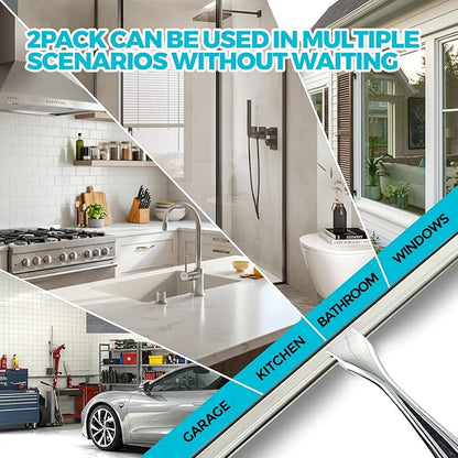 ALFLOD 2PACK All-Purpose Shower Squeegee for Shower Doors, Tile Shower Walls, Bathroom, Window, Glass and Car Windshield, Mirrors and Kitchen-Stainless Steel, 11.8-Inch Silver