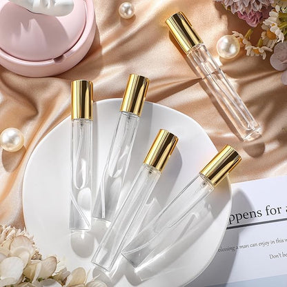 Yinder 25 Pcs 15 ml Glass Refillable Perfume Bottles Bulk Travel Empty Perfume Atomizer Sprayers Portable Spray Bottles Mini Sample Fragrance Containers, Gold