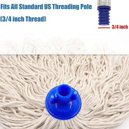 EaseYourDay Cotton String Screw on Mop Replacement Head Compatible with All Standard US Threading Pole (6 Cotton mop Heads)