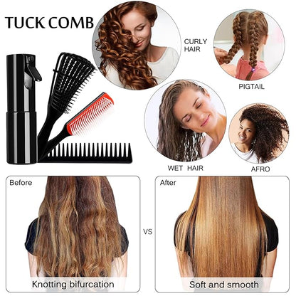 4pcs Curly Hair Brush Set for Adult & Kids, Wet or Dry, Detangling with Spray Bottle, Wide Tooth Comb (3+1, Red)