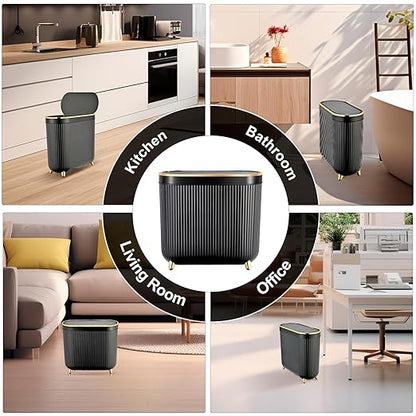 Supteron Bathroom Trash Can with Lid 3.1 Gallon Narrow Trash Can Small Plastic Trash Bin 12 Liter Rectangular Plastic Garbage Can with Press Type Lid for Bedroom Bathroom