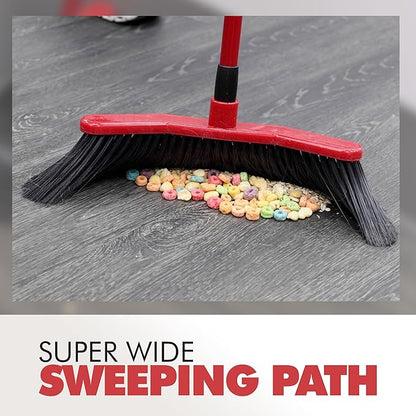 with Dustpan Combo Set – 16" Curved Head, 52" Adjustable Telescopic Handle, Soft PVC Bristles, Indoor Outdoor Broom and Dustpan Set for Kitchen, Pet Hair, Dust & Debris