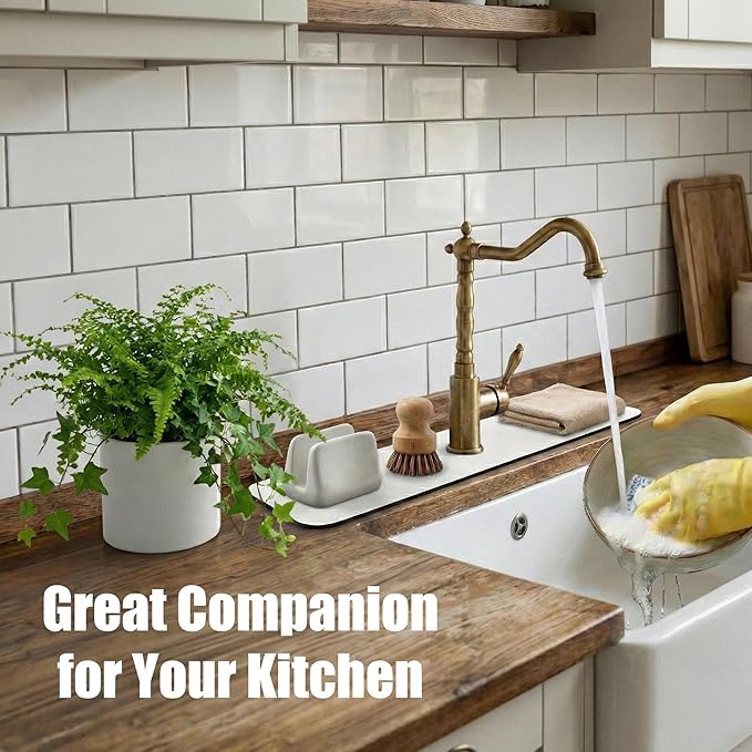Customizable Faucet Mat for Kitchen Sink: 33"Lx5.5"W Long Absorbent Edge Protector & Splash Guard for Large Double bowl Sink- Cut to Fit 2, 3, 4 Holes Faucet & Irregular Sink with Soap Dispenser