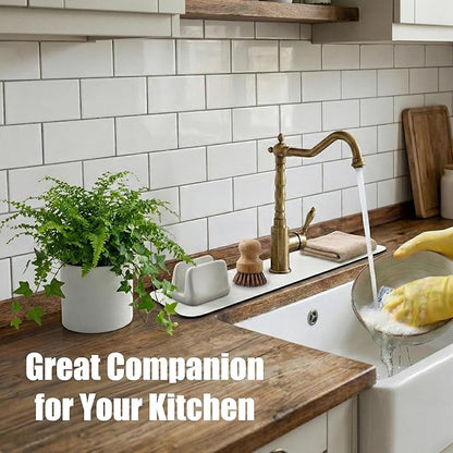 Customizable Faucet Mat for Kitchen Sink: 33"Lx5.5"W Long Absorbent Edge Protector & Splash Guard for Large Double bowl Sink- Cut to Fit 2, 3, 4 Holes Faucet & Irregular Sink with Soap Dispenser