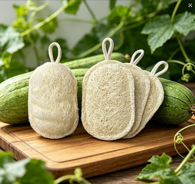 4-Pack Premium Egyptian Loofah Dish Sponge - Large 4.7" x 3.1" Natural Kitchen Scrubber - Thick Double-Layered Compostable Sponges for Dishes - Non-Scratch, Ultra Soft & Biodegradable