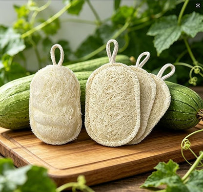 4-Pack Premium Egyptian Loofah Dish Sponge - Large 4.7" x 3.1" Natural Kitchen Scrubber - Thick Double-Layered Compostable Sponges for Dishes - Non-Scratch, Ultra Soft & Biodegradable