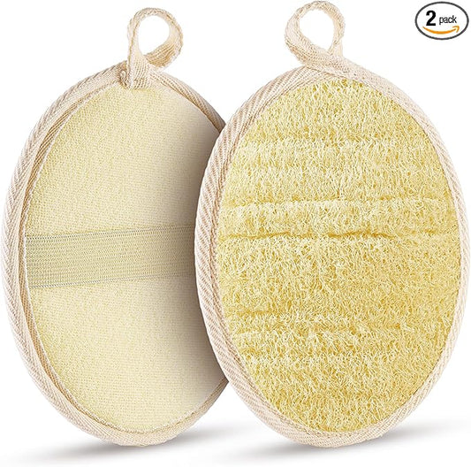 2PCS Natural Exfoliating Loofah Body Scrubber, Premium Loofah Exfoliating Body Scrubber for Bath, Made with Natural Shower Loofah Sponge, Shower Exfoliator for Women and Men