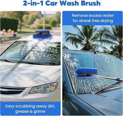 17Pcs Car Wash Kit with Bucket, Car Cleaning Kit with 62" Long Handle Car Wash Brush Mop, Mitt Duster Wheel Brush Detailing Brushes Towel, Car Washing Supplies for Cars RV Truck Exterior and Interior