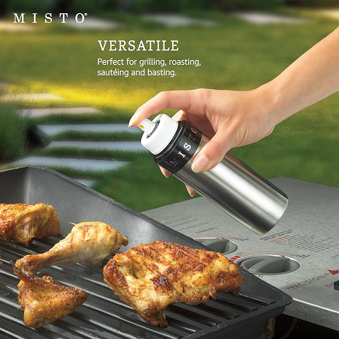 Misto Aluminum Oil Sprayer, Set of 2, Versatile Refillable Aerosol Sprayers for Olive Oil, Vinegar, Lemon Juice, Dressings, and More, Ideal for Cooking, BBQ, and Air Fryers