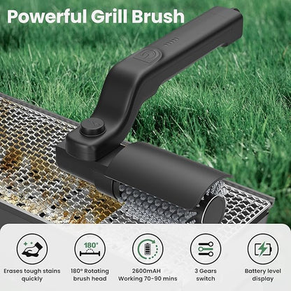 Electric Grill Brush for Outdoor Grill,Cordless Rechargeable Grill Cleaner with 180° Adjustable Angle,Presents Gifts for Mothers Day,Stainless Steel BBQ Grill Brush No Bristle Shedding,90 Mins Runtime