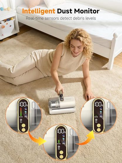 FEPPO Cordless Mattress Vacuum Cleaner, 18Kpa Bed Vacuum with 253.7nm UV-C Light, Ultrasonic, Dust Sensor & LED Display, 52800 BPM Handheld Vacuums for Bed, Sofa, Couch, Crib