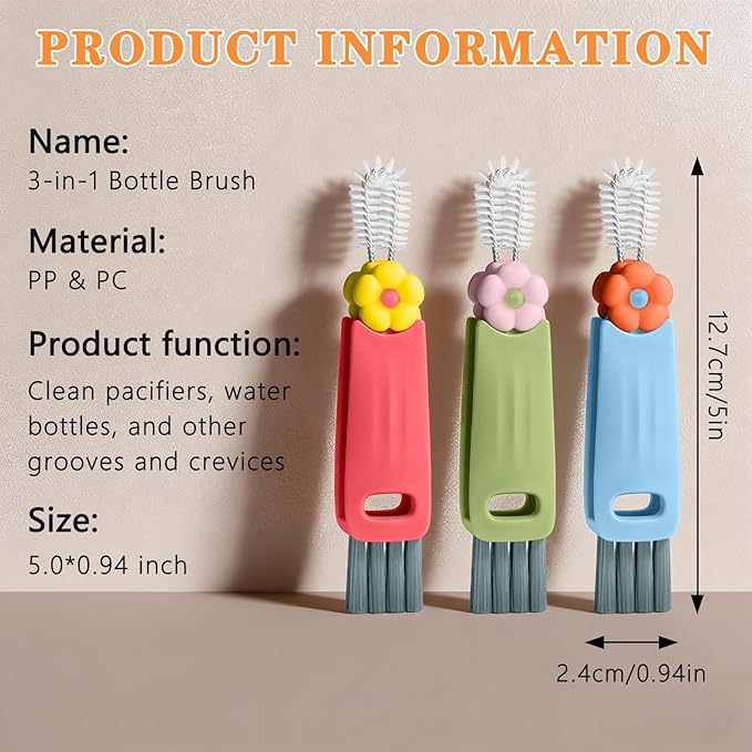 Wanme 3 in 1 Cup Lid Gap Cleaning Brush Set, Multifunctional Bottle Cleaning Brush, Cup Lid Gap Cleaner, Home Kitchen Crevice Brush Tools