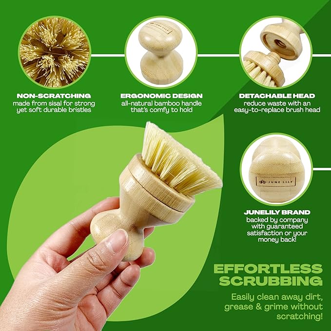JuneLily Short Sisal Dish Brush Plant-Based for Kitchen Bathroom Cleaning Produce Washing Dishes (Short Dish Brush)