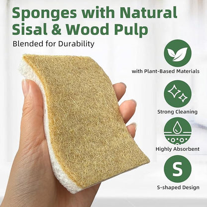 Kitchen Cleaning Sponges, Natural Cellulose Dish Sponge with Coconut Fiber Scrubber for Dishes, Pots and Pans, Eco Friendly Household Cleaning Sponge, 12 Pack