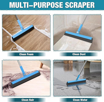KOLLIEE Floor Squeegee Adjustable 59'' Long Handle Professional Floor Squeegee with Hook Water Squeegee Foam Blade for Concrete Floor Tile Pet Hair Floor Wiper