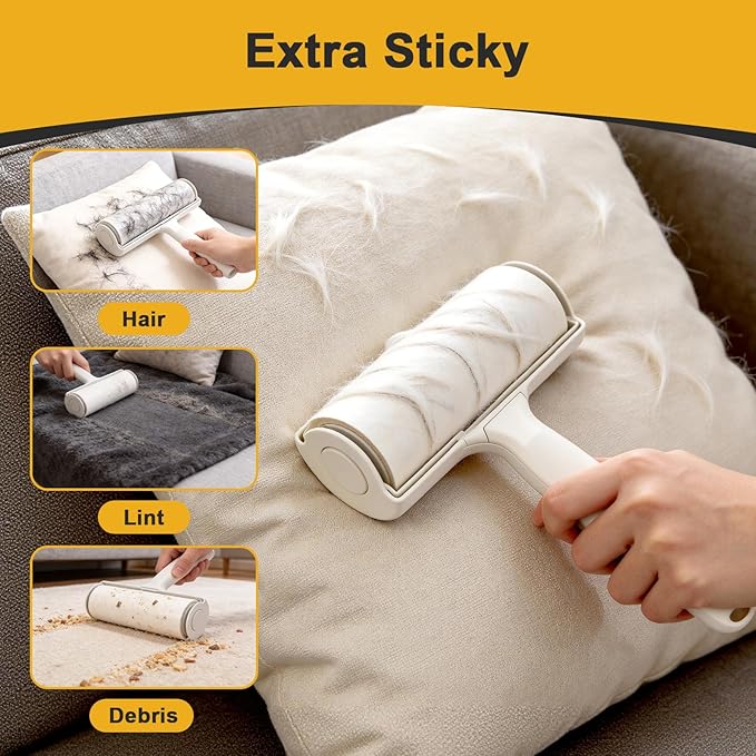 Extra Sticky Lint Roller with 1 Upgraded Handles, 90 Sheets (1 Roll), Effectively Removes Pet Hair, Lint & Fur from Clothes, Couches, Furniture, and Carpet