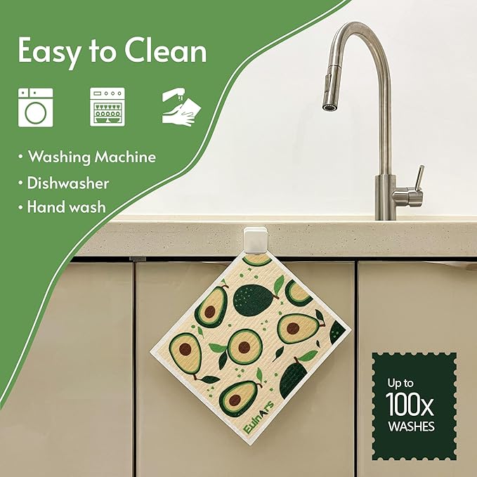 Eulnars 8 Pack Swedish Dishcloths for Kitchen, Fruit Swedish Dishcloths, Reusable Paper Towels Washable, Biodegradable, Non-Scratch Cellulose Sponge Cloths, No Odor