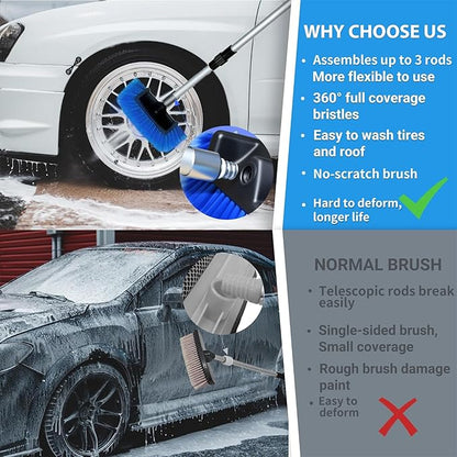 Ultimate RV/Truck Wash Brush Kit – 68" Adjustable Aluminum Pole with Flow-Thru Hose Attachment, Soft Bristles w. Replaceable Chenille Mop Squeegee, Reinforced Connectors – Safe for Car/Truck/RV/SUV